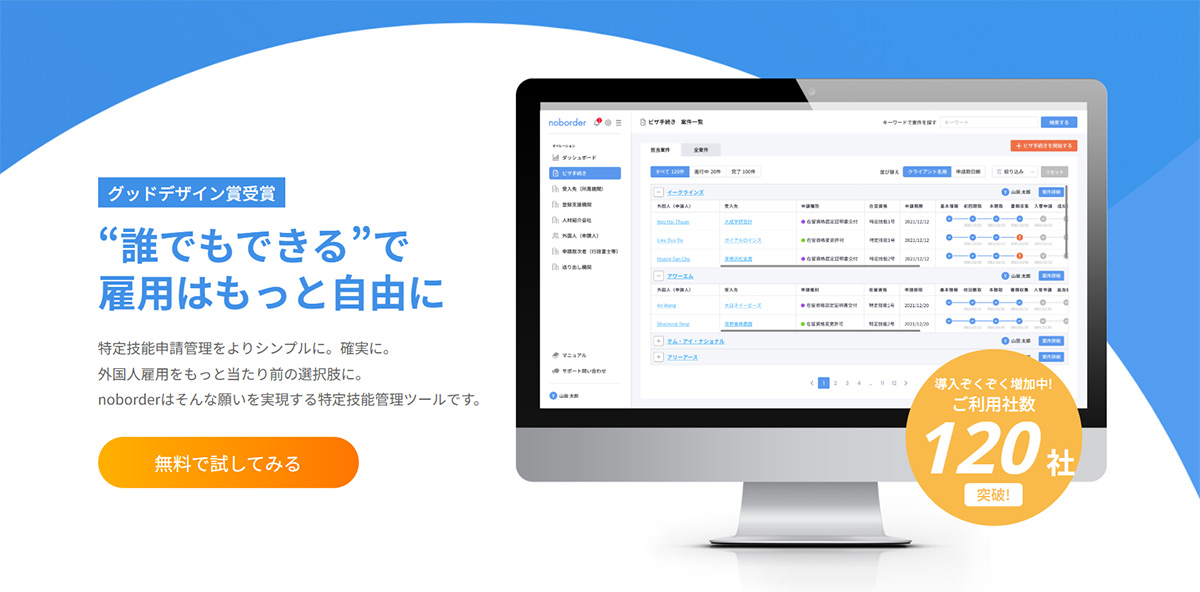 noborderは、特定技能管理ツールです。