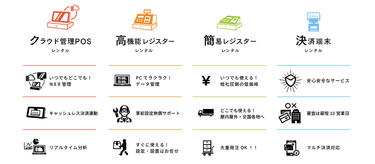 豊富なタイプのレジで幅広いイベントシーンに対応