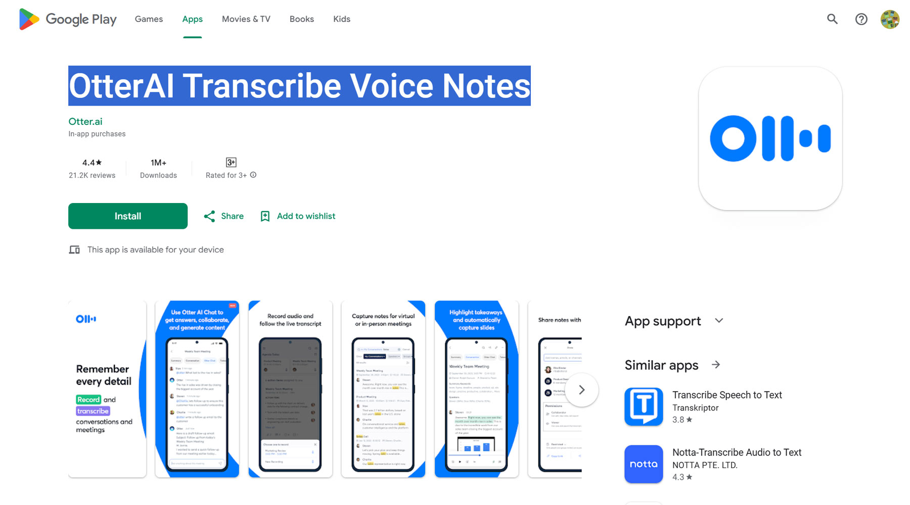 OtterAI Transcribe Voice Notes公式Webサイト